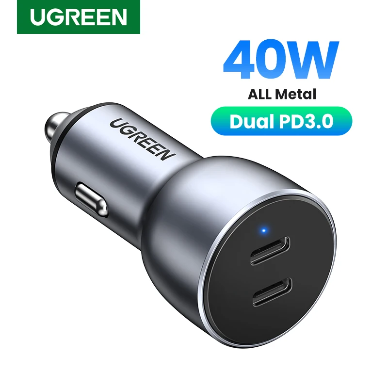 Автомобильная зарядка Ugreen 40 Вт PD, быстрая зарядка 4,0 3,0 Для Xiaomi QC4.0 QC3.0 Тип C PD, автомобильная зарядка для iPhone 13 12 Xs 8 PD, зарядное устройство