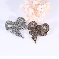 for women large bowknot brooch pin vintage fashion jewelry winter accessories black color rhinestone bow brooches