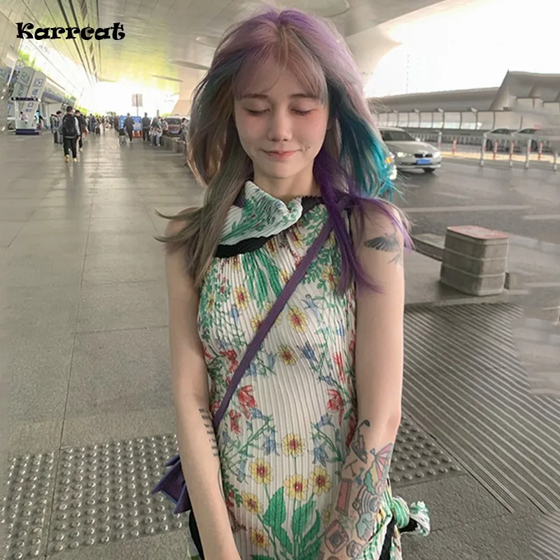 

Хлопковое платье с цветочным принтом, без рукавов