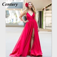 century spaghetti strap evening gown v neck party dress for wedding high split celebrity dress sweep train prom gown robe de bal