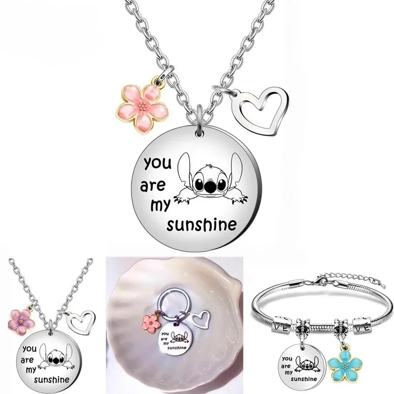 

Disney Cartoon Necklace Anime Character Stitch Love Pendant Clothing Accessories Stainless Steel Lettering Necklace Kids Gift
