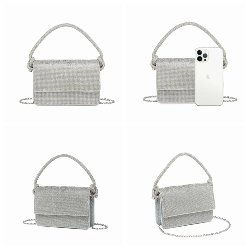 Женская модная квадратная вечерняя сумочка с золотыми и серебряными стразами