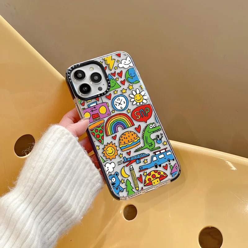 Полноэкранный цветной мультяшный чехол с наклейками для iPhone 15 14 13 12 11 Pro X XS XR Max 7 8