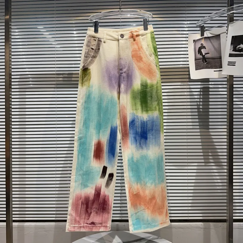 

Брюки BORVEMAYS женские прямые с принтом граффити, индивидуальные брюки с высокой талией в стиле пэчворк, весна-лето 2023