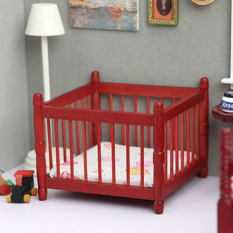 

1:12 Dollhouse Miniature Baby Bed Wooden Baby Cot Cradle Room Furniture Model For Doll House Decor Accessories