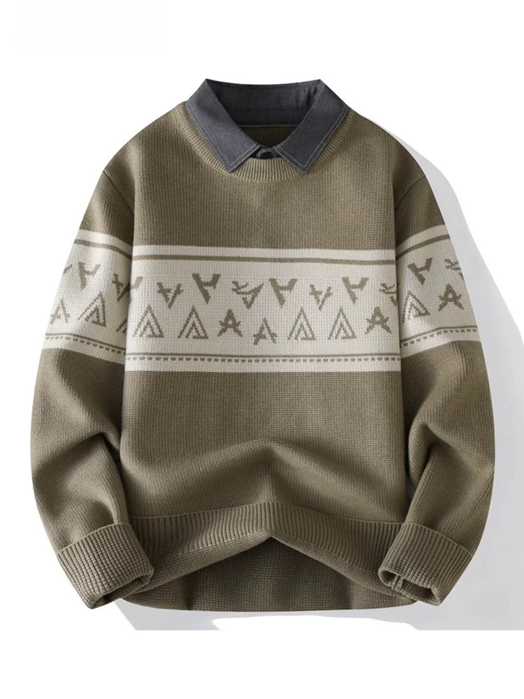 Высококачественный поддельный свитер из двух предметов мужской рубашечный