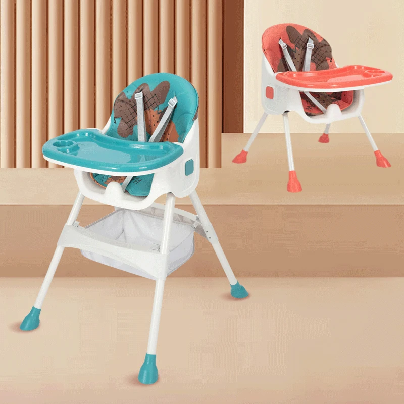 Baby Dining Chair Multifunction Infant Feeding Highchairs With PU Cushion Kids Chairs Adjustable Folding Baby Dinner High Chair