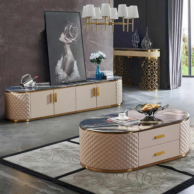 

Luxury Marble Coffee Table TV Cabinet Living Room Combination Post-modern Minimalist Home Locker Corner Several New Models