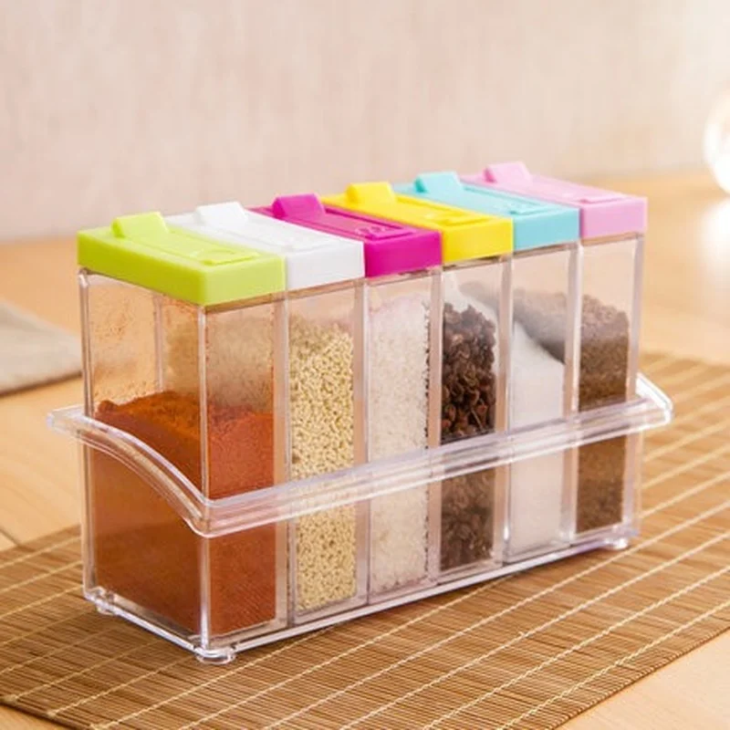 

Seasoning Bottle Plastic Spice Box Spice Storage Box Six Sets Of Salt Box Monosodium Glutamate Seasoning Jar Creative Seasoning