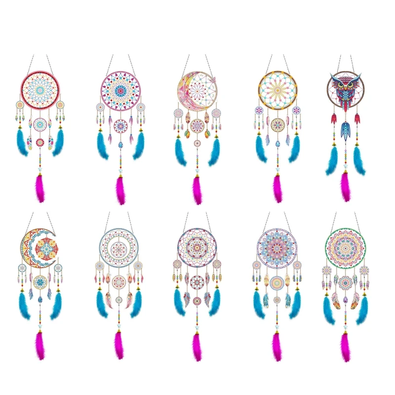 

5D DIY Diamond Painting Dream Catcher Pendant Feather Embroidery Art Kit for Home Indoor Outdoor Garden Yard Decoration Ornament