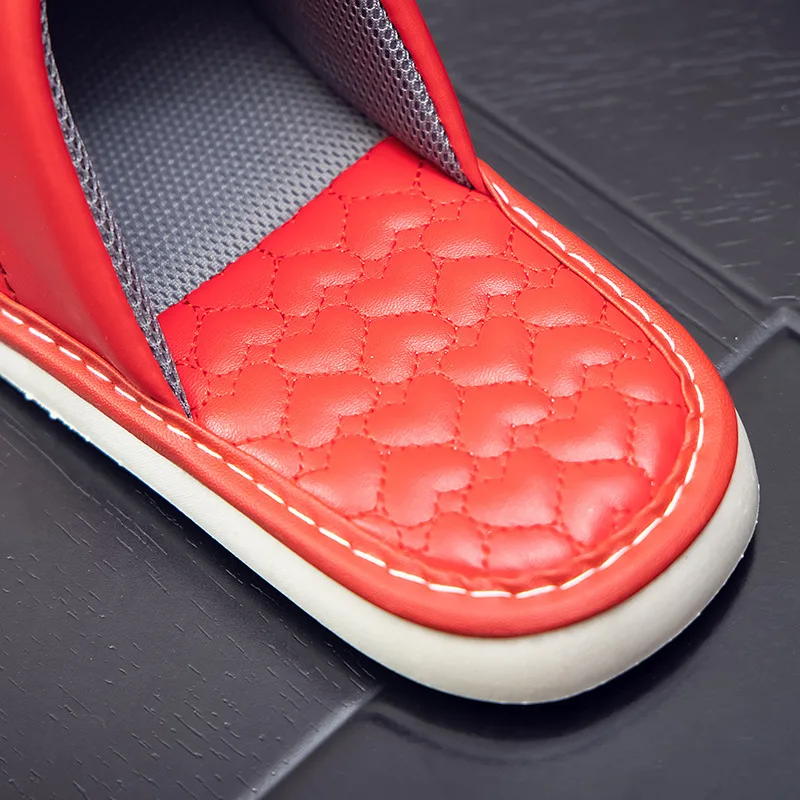 Home Slippers Women Waterproof Leather Shoes Slides Men Spring Summer Soft Sole Indoor Floor Slippers Non-Slip Couple Shoes