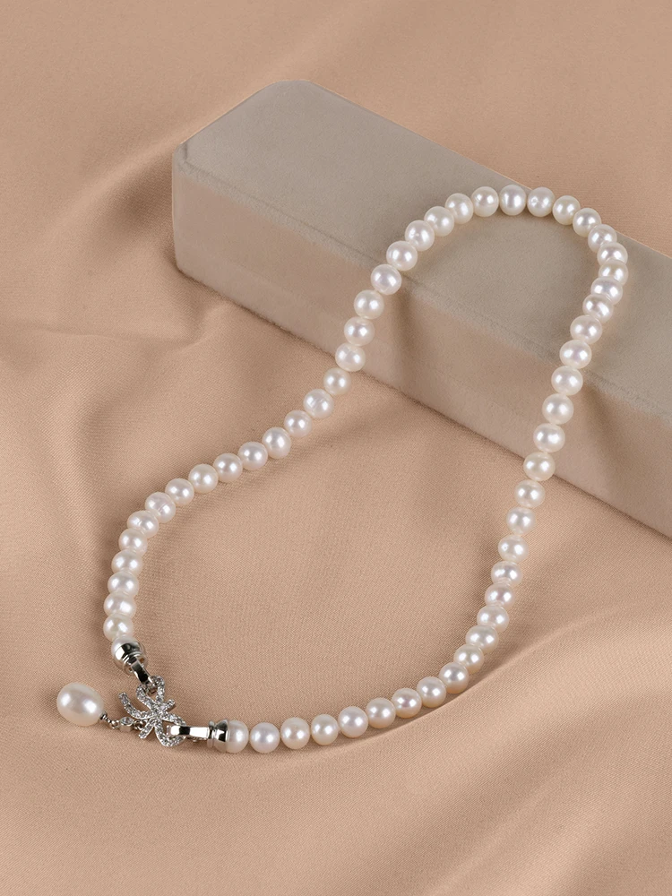 Женское Винтажное колье с натуральным жемчугом 7-8 мм