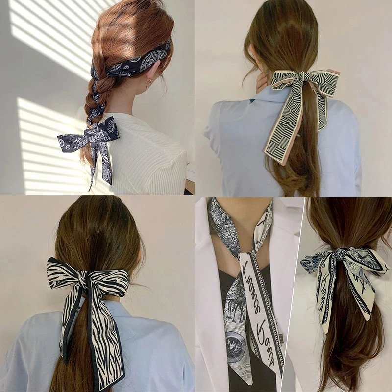 

New Cute Floral Chiffon Hair Ribbons Scarf for Women Korean Girls Flower Hairbands Scrunchies Ponytail Holder Hair Accessories