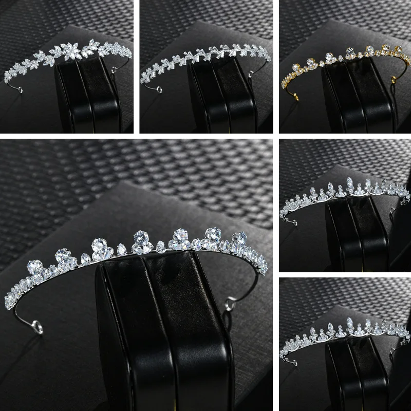 

Hot Sale Women 3A Cubic Zirconia Leaf Headband Wedding Bridal Rhinestone Hair Headband Simple Style for Party Porm