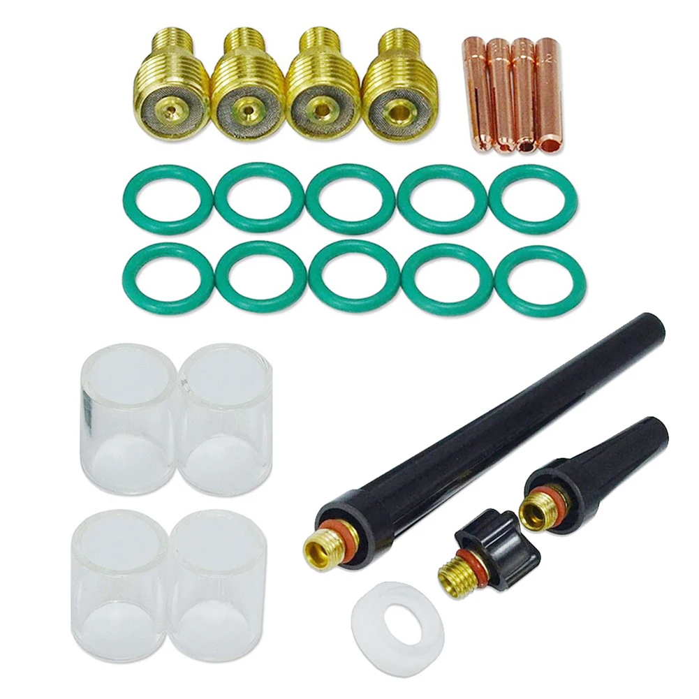

Complete TIG Welding Kit DB SR WP 9 20 25 Format TIG Gas Lens Collet Body Cup—26 Pieces for Thorough Welding Work