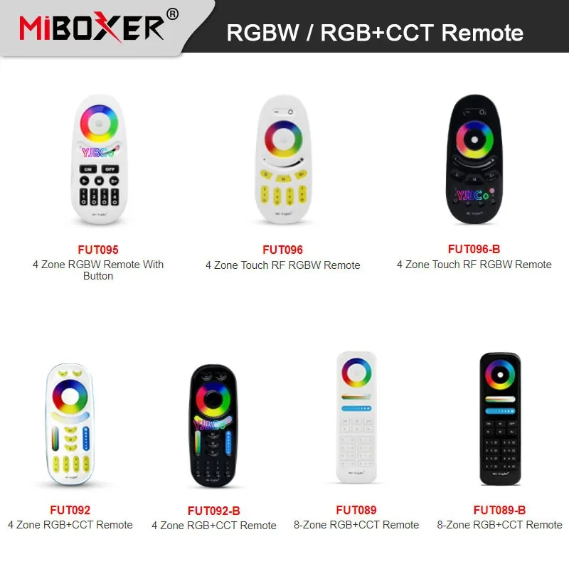 Фото Miboxer 2,4G RGBW / RGB + CCT светодиодный контроллер, 4-зонный или 8-зонный беспроводной пульт дистанционного управления Milight 3 В, светорегулятор яркости, ламповый выключатель milight №1