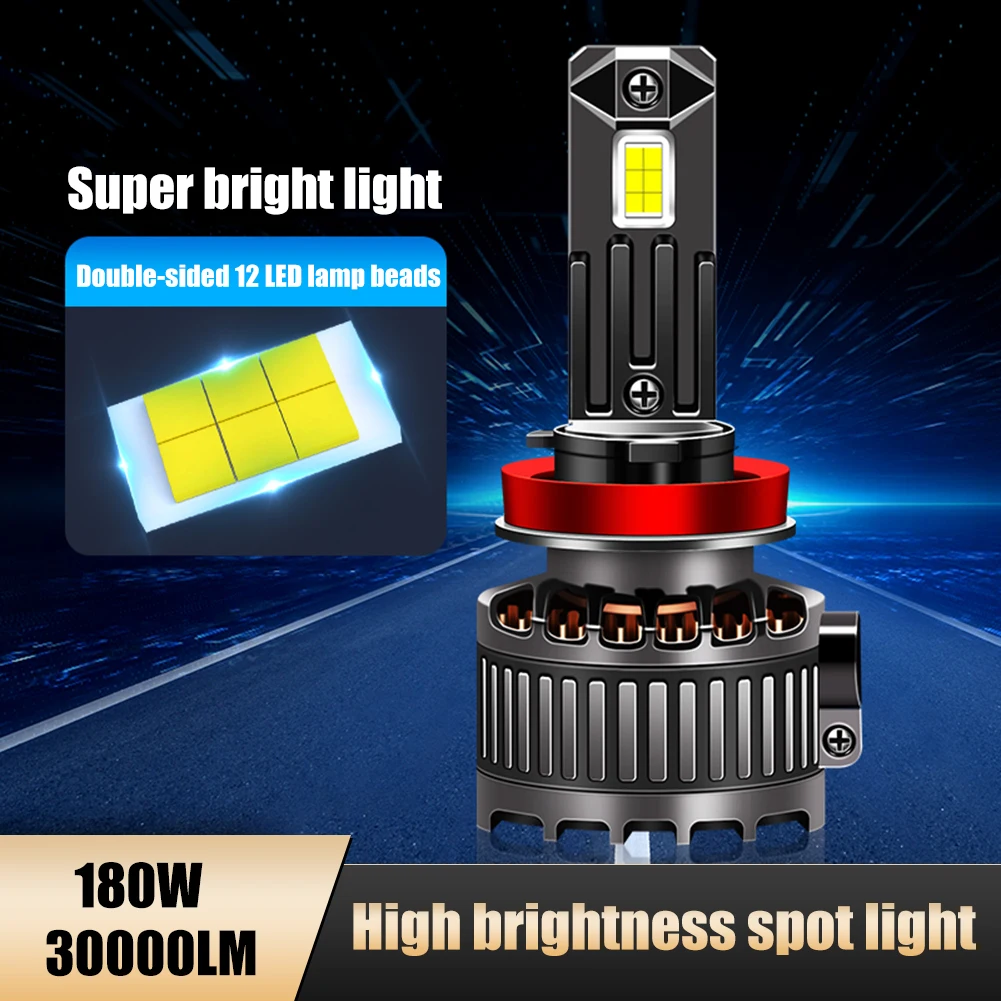 

2PCS 30000LM 180W Car Headlight H7 LED Canbus LED Bulb H4 H1 H8 9005 H9 9006 H11 9012 12V 6000K White 6075CSP IP68 Waterproof