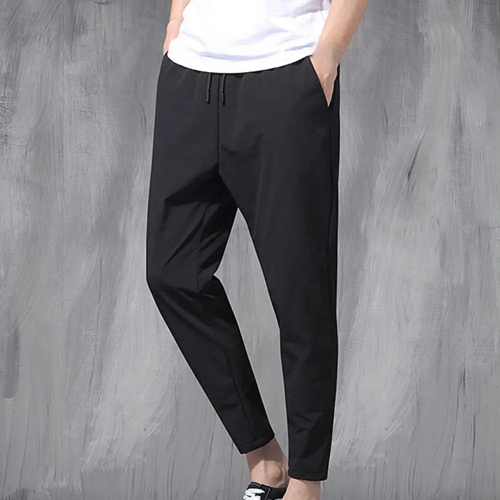 

Men's Pencil Trousers Ice Silk Sweatpants Multi Pockets Deep Crotch Stretchy Waist Summer Ninth Pants Loose Casual Men Pants
