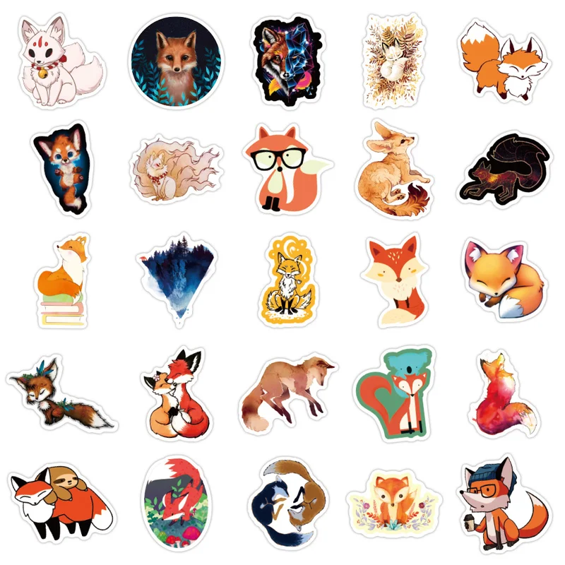 

50pcs Fox Waterproof Luggage Sticker Vinyl Sticker Laptop Water Bottle Sticker Suitcase Car Bike Skateboard Guitar Sticker