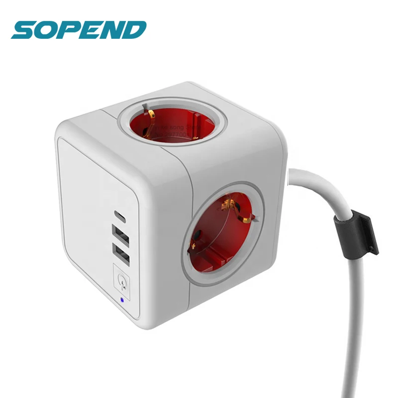 

Удлинитель Sopend с европейской вилкой, 1,5 м, 4 выхода, 2 USB-порта