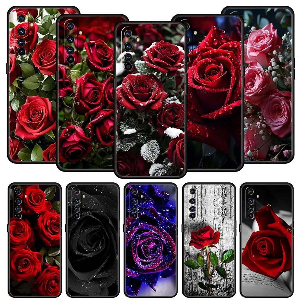 Чехол для телефона с красными розами и цветами Realme 12 11 10 6 7 9 Pro Plus 8 5G C35 8i 9i GT2 GT3 GT5 GT