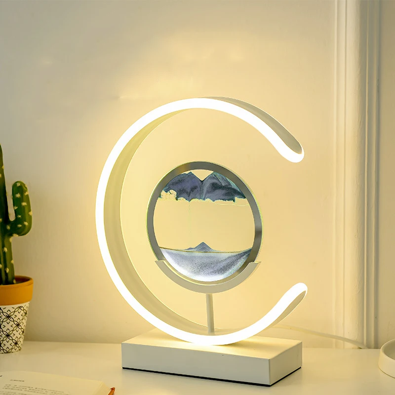 

Moving Sand Art Table Lamp Quicksand LED Night Light Sandscape Dynamic Hourglass Bedsides Lamps Flowing Sand Home Decor Gifts