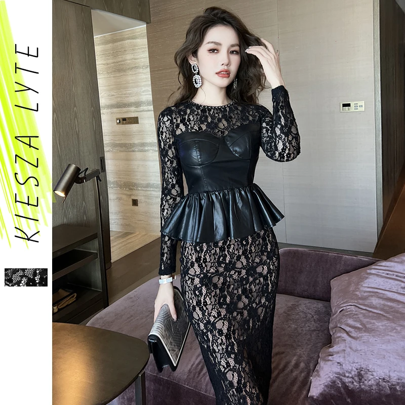

Women Lace Dress Fake Two Piece Dress 2023 Spring New Women French Round Neck Lace Patchwork Dresses vestidos de mujer