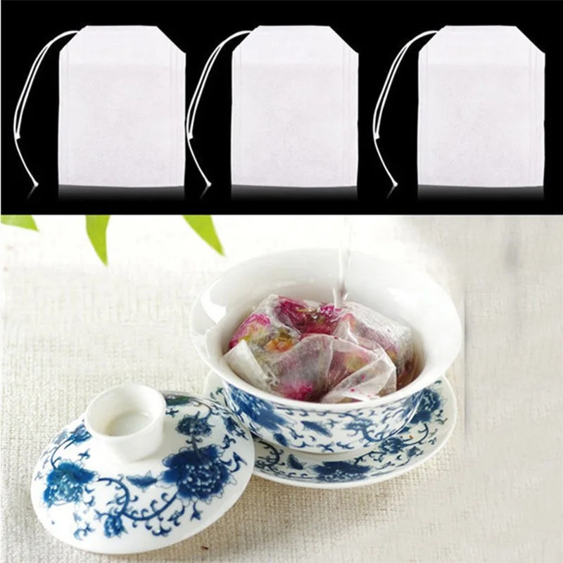 100PCS 5.5*7 Drawstring Reusable Bags Packing Bath Soap Herbs Empty Disposable Tea Bag Non-woven Fabric Spice Filters Teabags