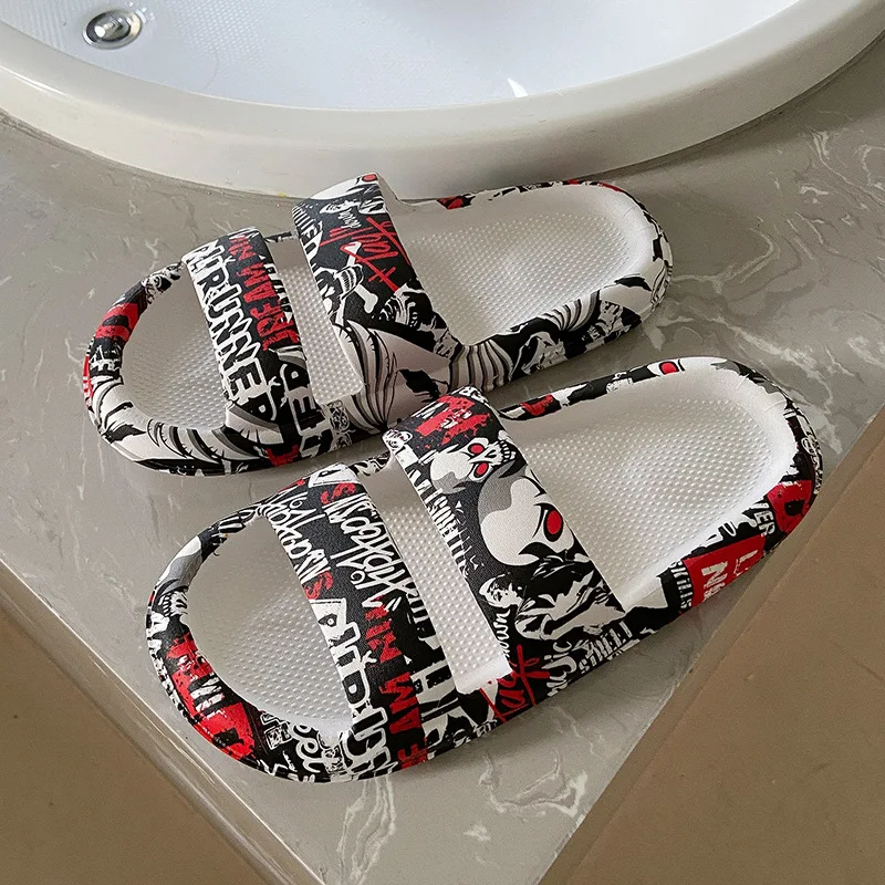 Couples wear graffiti slippers women summer indoor trend thick bottom home sandals and slippers men 2022 new slippers