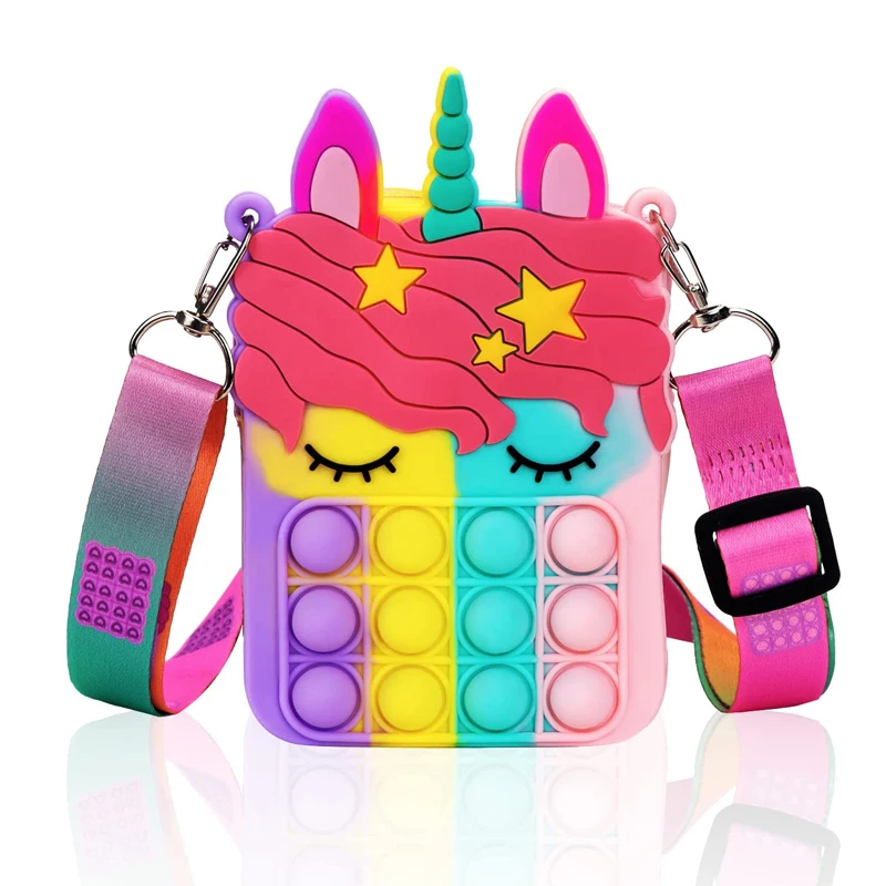 New Shoulder Purse Purse Mini Silicone Clutch Slings Push Pop-up Bubble Bag Unicorn Fidgety Children's Toys
