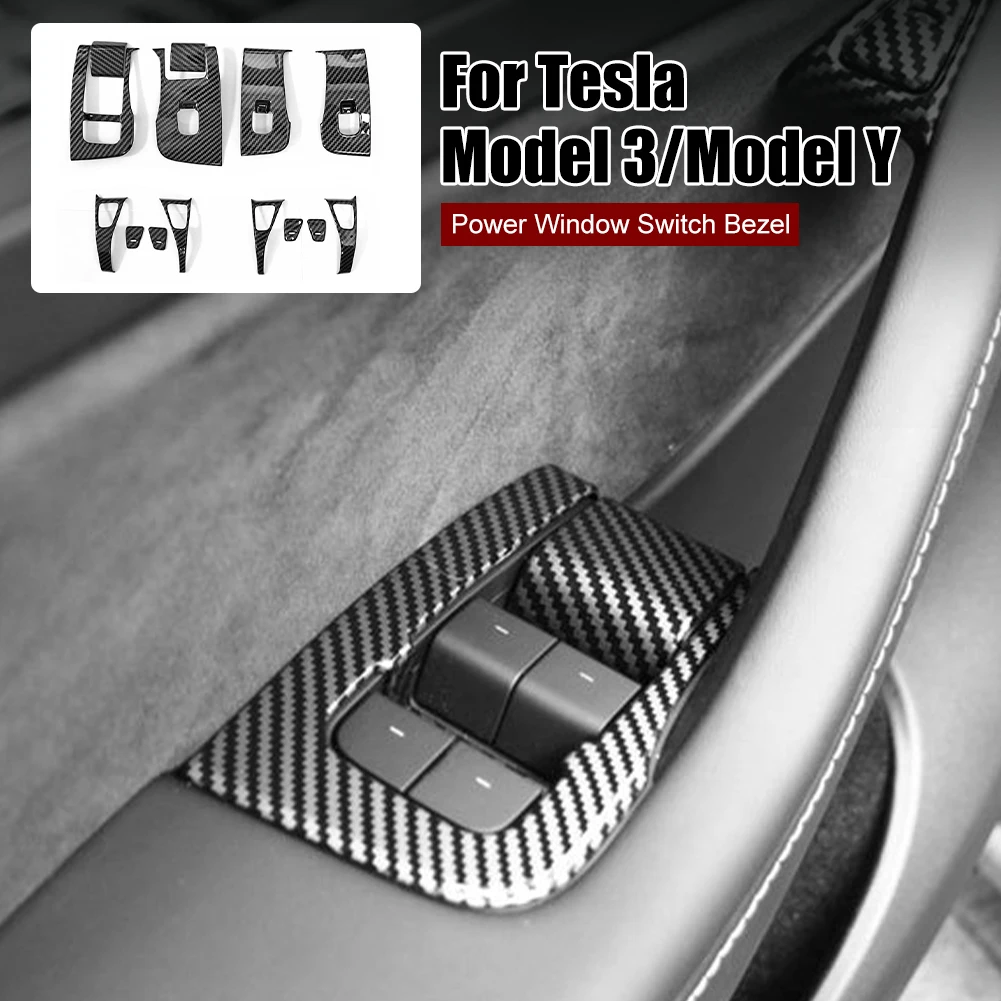 

Interior Car Window Switch Control Panel Frame Cover Trim Bezel For Tesla Model 3 Y Door Armrest Panel Frame 14pcs Stickers