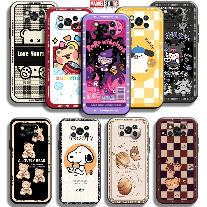 

Cute Cartoon Bear For Xiaomi Poco X3 Pro NFC Poco X3 GT Phone Case Soft Silicone Cover Liquid Silicon Back Carcasa Black