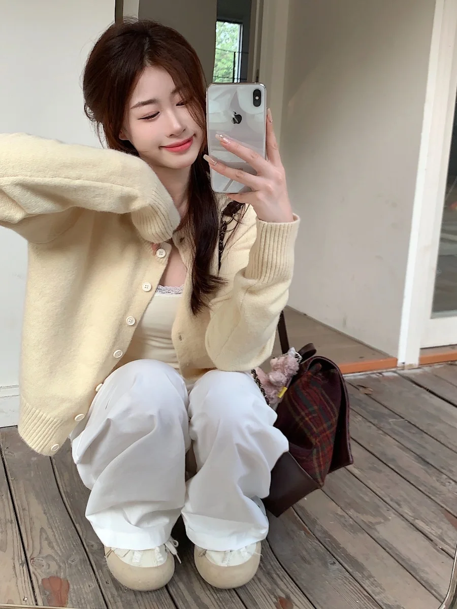 Gaganight Женский Пурпурный мягкий липкий свитер с круглым вырезом пальто 2024 Ранняя