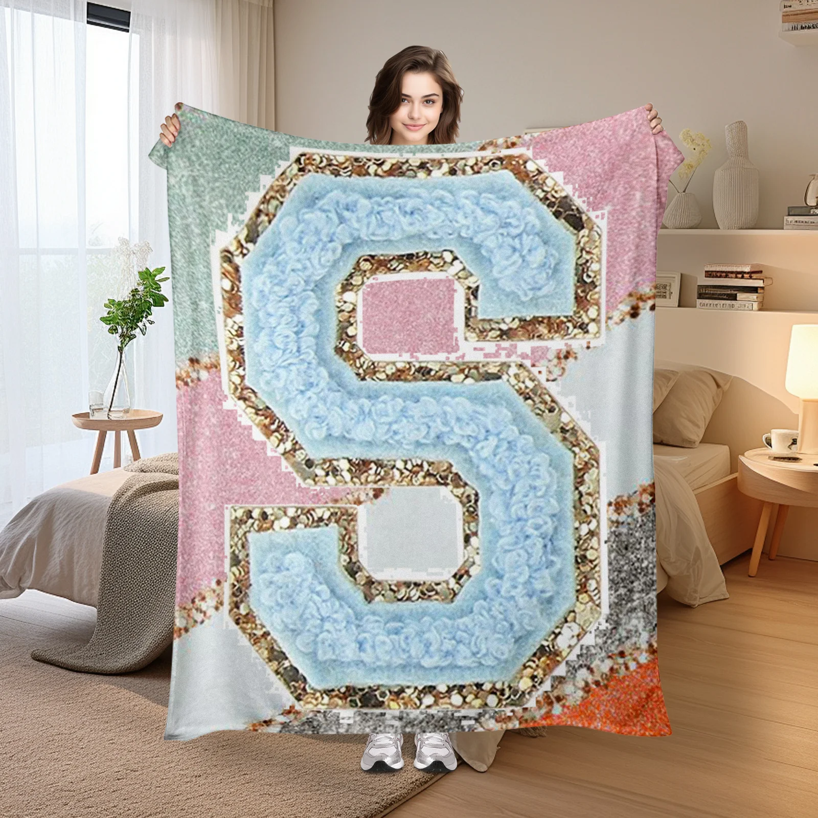 Кашемировое одеяло S золотисто-синее