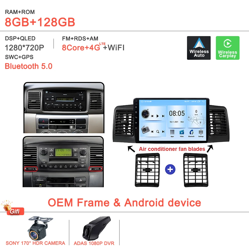 

Автомобильный радиоприемник Android 15 для Toyota Corolla E130 E120 2000-2006, мультимедийный видеоплеер, навигация, GPS, стерео, головное устройство Carplay 2din