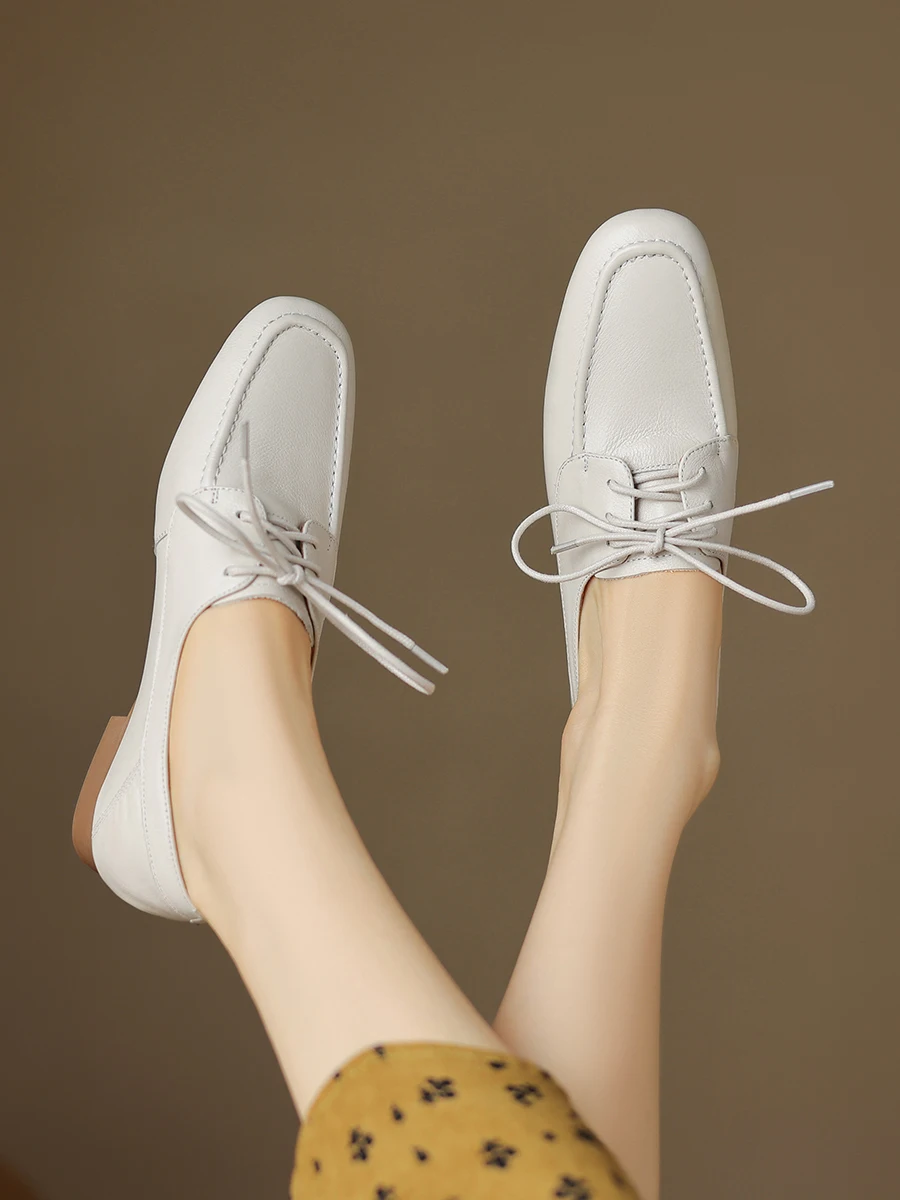 Женские оксфорды из натуральной кожи Элегантные повседневные туфли на шнуровке