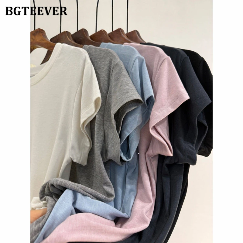 Женская футболка BGTEEVER Summer Silk Wool с короткими рукавами, круглым вырезом, облегающего кроя, с рукавами реглан, новый стиль, однотонная, удобная. (art.: 3920db62b1ded) - 3920db62b1ded