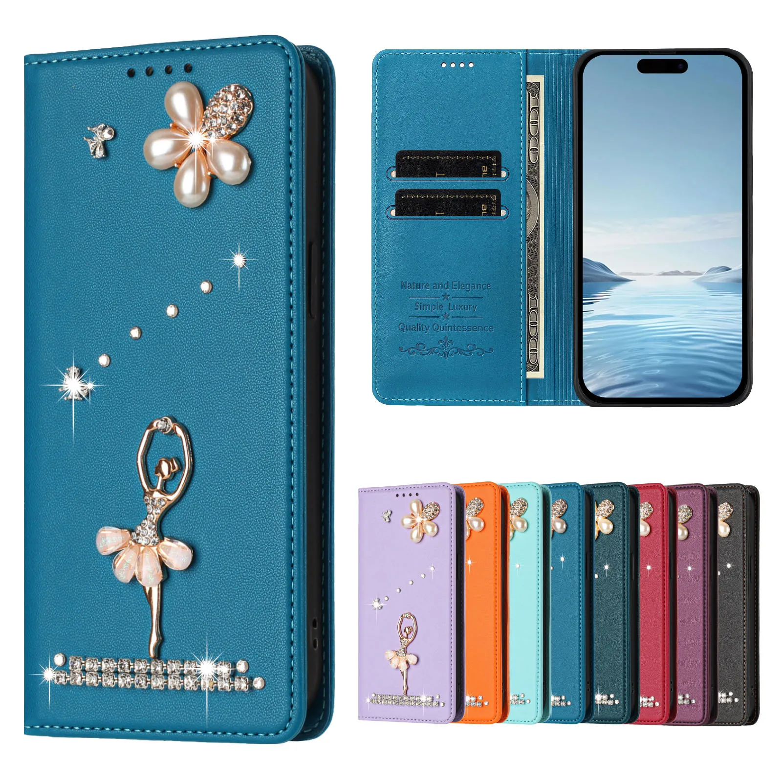 Фото Чехол-флип с дизайном «Балерина» для Nubia Z80 Ultra, Z70S, Z70, Z60, V80 Max, V70, Red Magic 10 Pro, магнитный, кожаный, с отделением для 2 карт и функцией кошелька №5