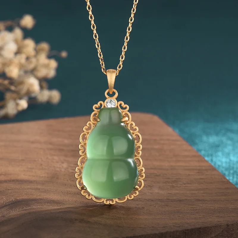 

Green Jade Gourd Pendant Designer Charms Natural 925 Silver Gemstones Accessories Chalcedony Necklaces Jewelry Gift Necklace