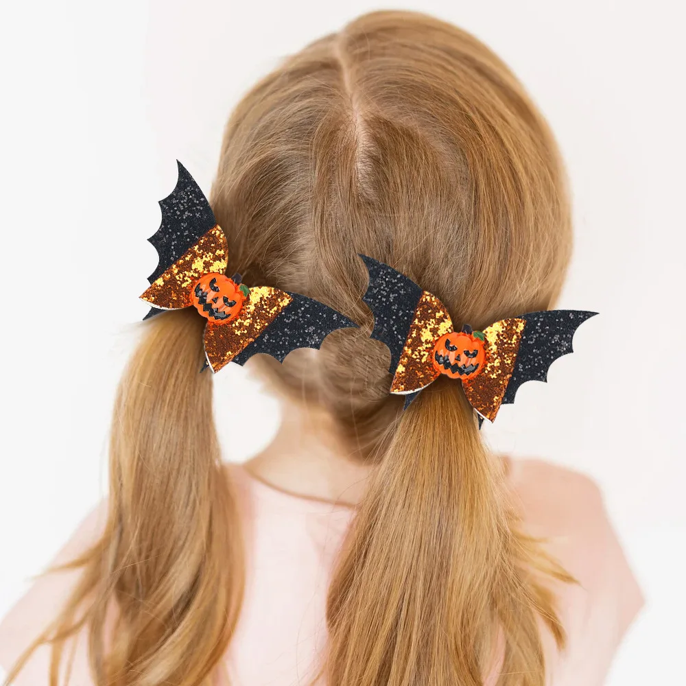 

Girls Halloween Hair Clips Spider Pumpkin Ghost Double Bat Wings Bow Hair Pins Hair Accessories Kids Hairclips Baby Party Decor