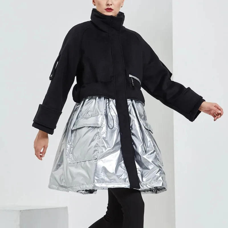 Real Shot Stitching High-End Wool Down Jacket Women 2022 Winter New Trend Loose Thick Warm 90 White Duck Down Coats Female