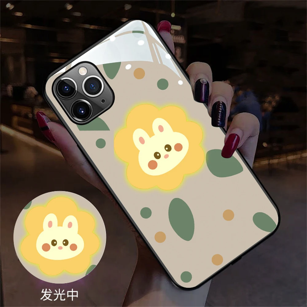 

Hot selling LED light up smart control luminous Tempered glass back cover phone case for iphone 12 13