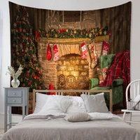 christmas home decor hippie wall hanging snowflakes santa claus winter night fireplace blanket gifts tapestry for living room