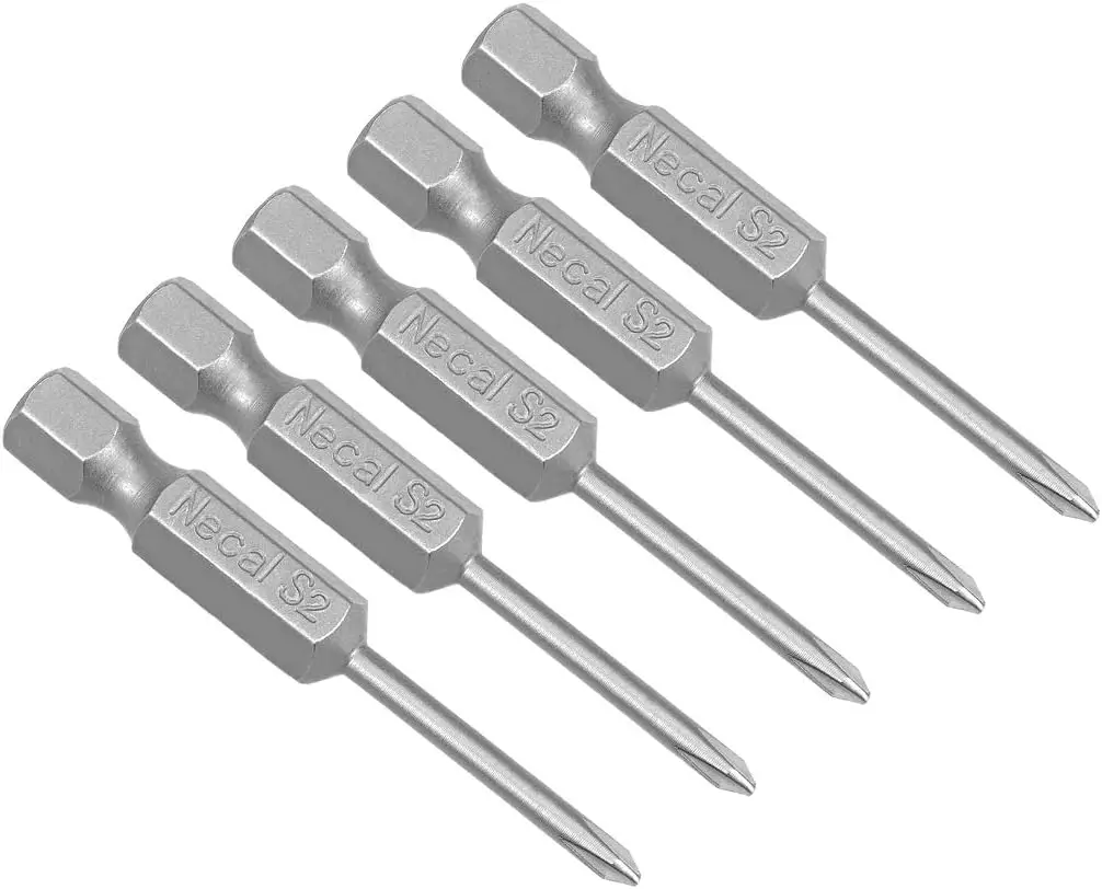 

5 Pcs 2.5mm PH1 Magnetic Phillips Screwdriver Bits, 1/4 Inch Hex Shank 2-inch Length S2 Power Tool