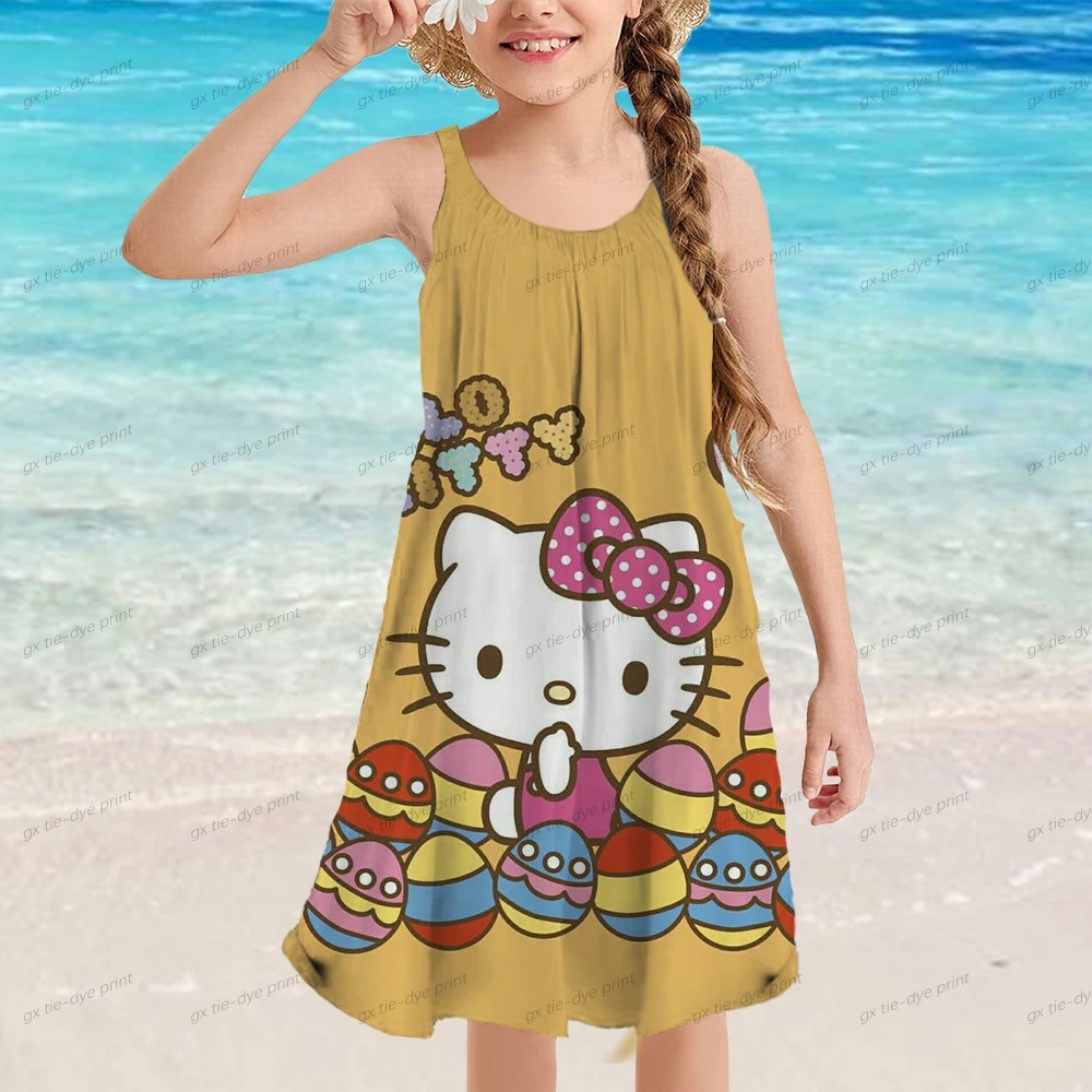 

New Children's HELLO KITTY Dress Summer Children's Backless Dress Children's Clothing Beach Clothing Baby Girls' Clothing