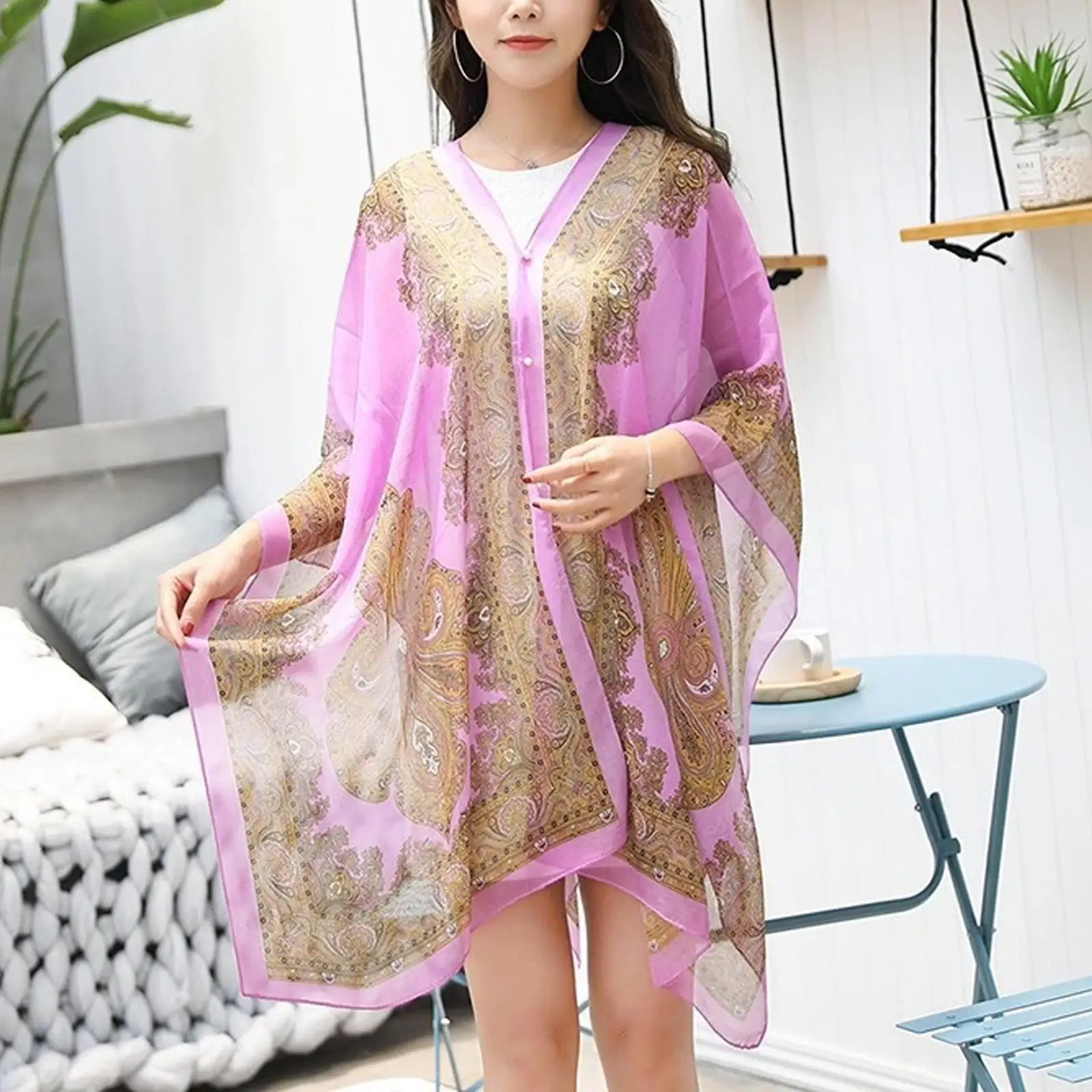 Женская шифоновая блузка Модный женский шарф шаль с принтом Солнцезащитная для