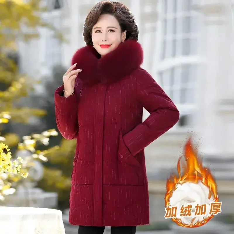 Зимнее пальто для мам среднего возраста с хлопковой подкладкой плюс бархатная