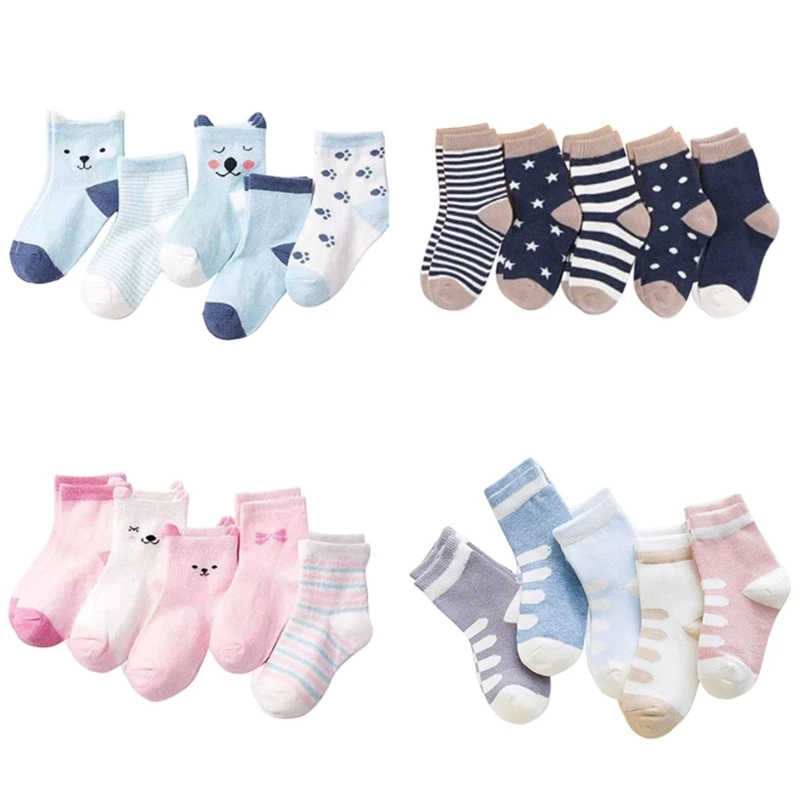 

5 Pairs Cute Toddler Socks Boys Girls Anti-slip Ankle Socks Newborn Accessory N1HB