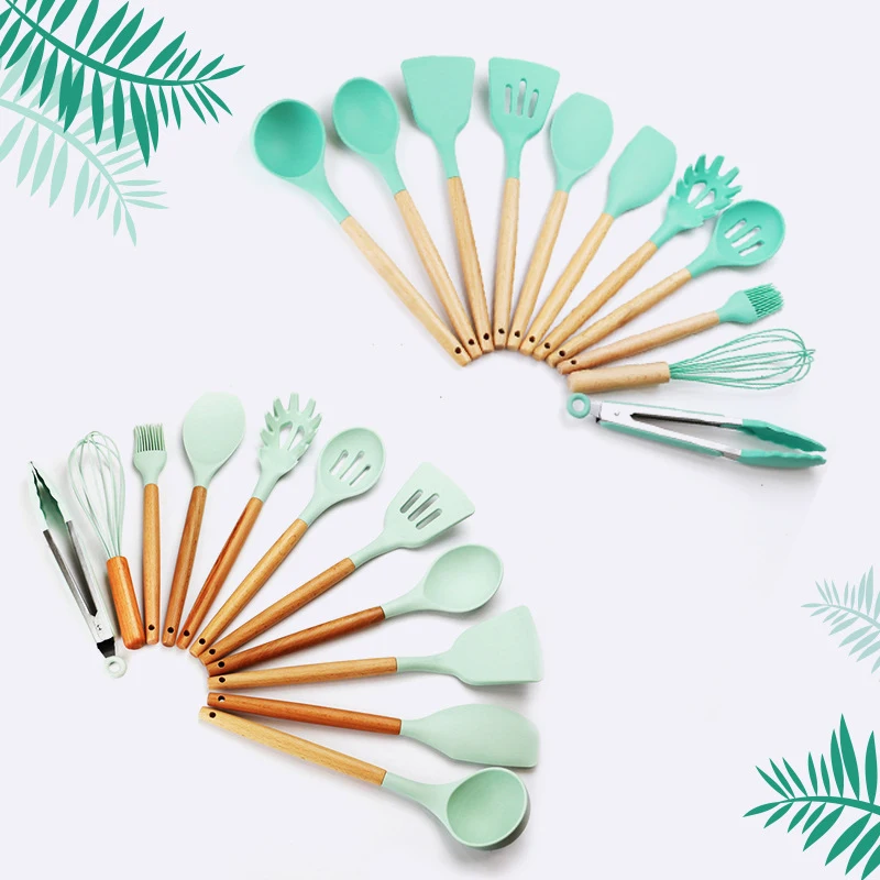 

Silicone Kitchen Utensils Set Heat Resistant Non-Stick Cooking Tool With Measuring Cup Spoon Mat Hook Kitchen Accessories