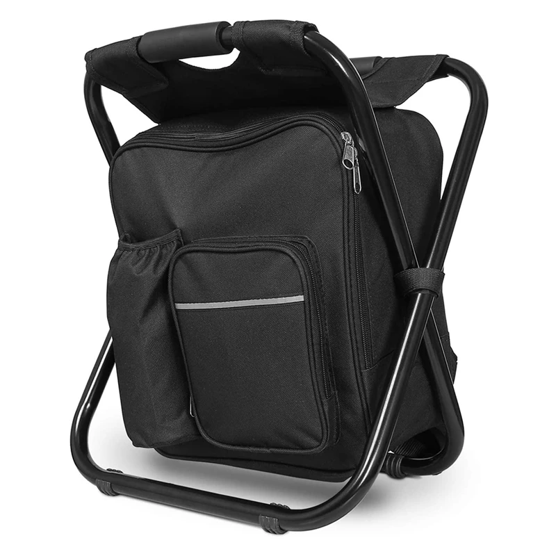 

Backpack Cooler Chair ,Portable Folding Seat Stool, For Camping, Travel, Hiking, Beach, Picnic,400 LBS Capacity(Black)